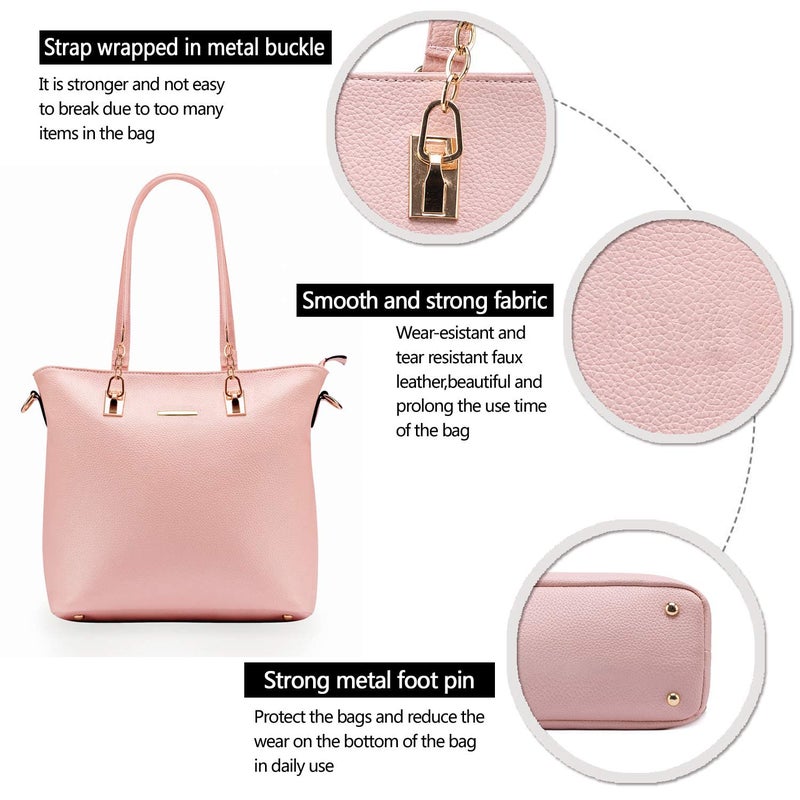 2E-youth Women Designer Purses And Handbags Set Satchel Shoulder Bags Tote Bags 6pcs Wallets (light pink) - Image 4